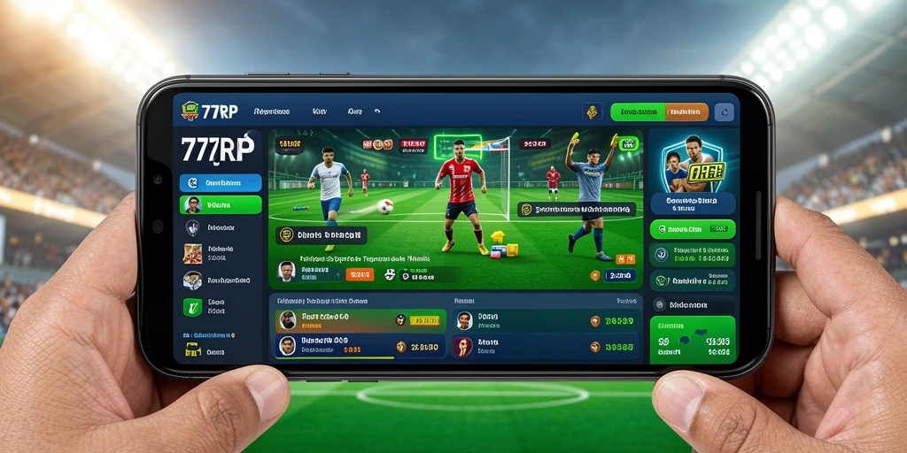 Screenshot utama 77RP menampilkan tampilan antarmuka Sportsbook yang menarik.