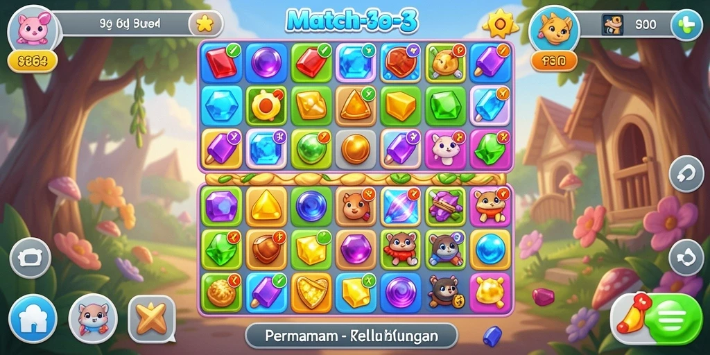 Screenshot gameplay 8364 dengan kombinasi Match-3 yang menarik.