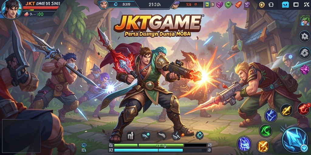 Screenshot gameplay <strong>JKTGAME</strong> menampilkan aksi seru dalam pertarungan MOBA.