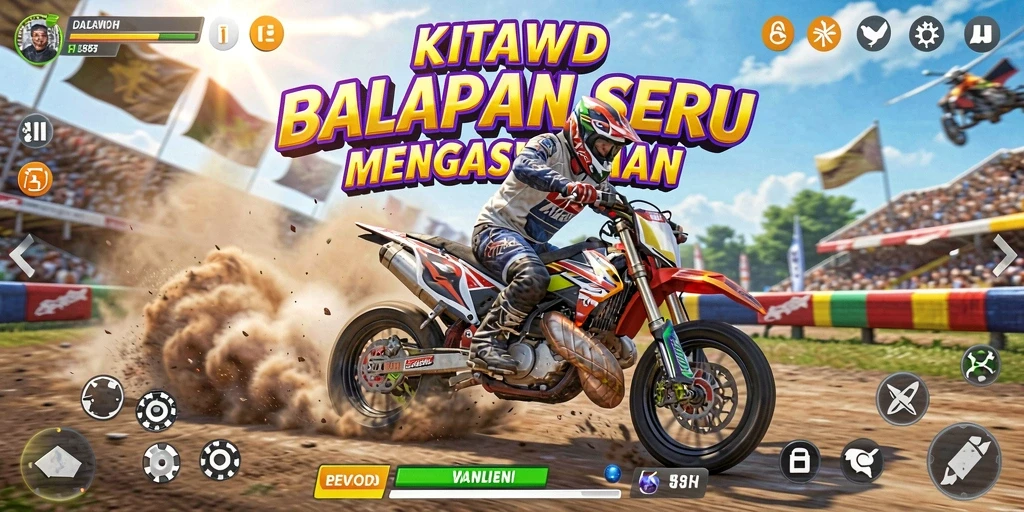 Screenshot KITAWD menampilkan aksi balapan yang mendebarkan.