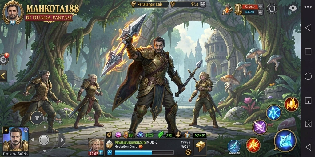 Tampak permainan RPG dengan grafis menakjubkan dan pertarungan yang mendebarkan.