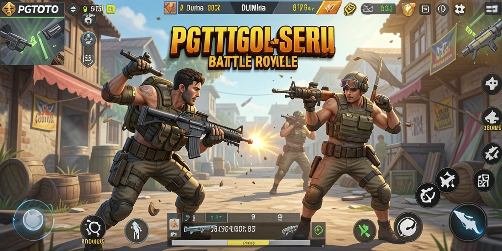 Screenshot PGTOTO menampilkan pemain dalam aksi Battle Royale yang seru.