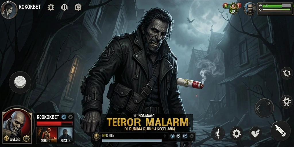 Tangkapan layar menampilkan gameplay menegangkan ROKOKBET dengan suasana mencekam.