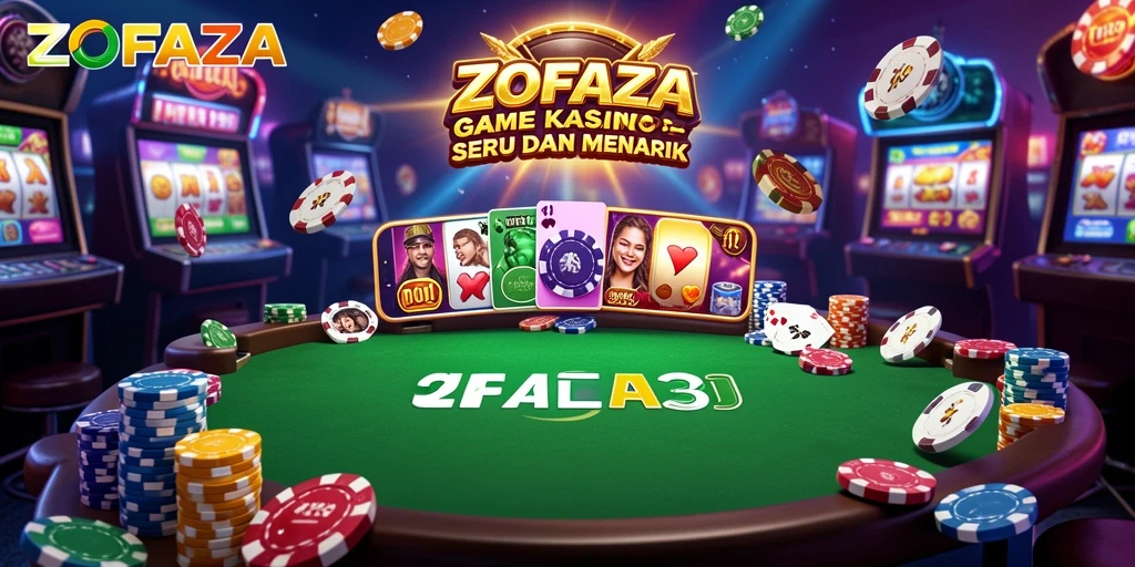 Screenshot gameplay ZOFAZA menampilkan suasana kasino yang mengasyikkan.